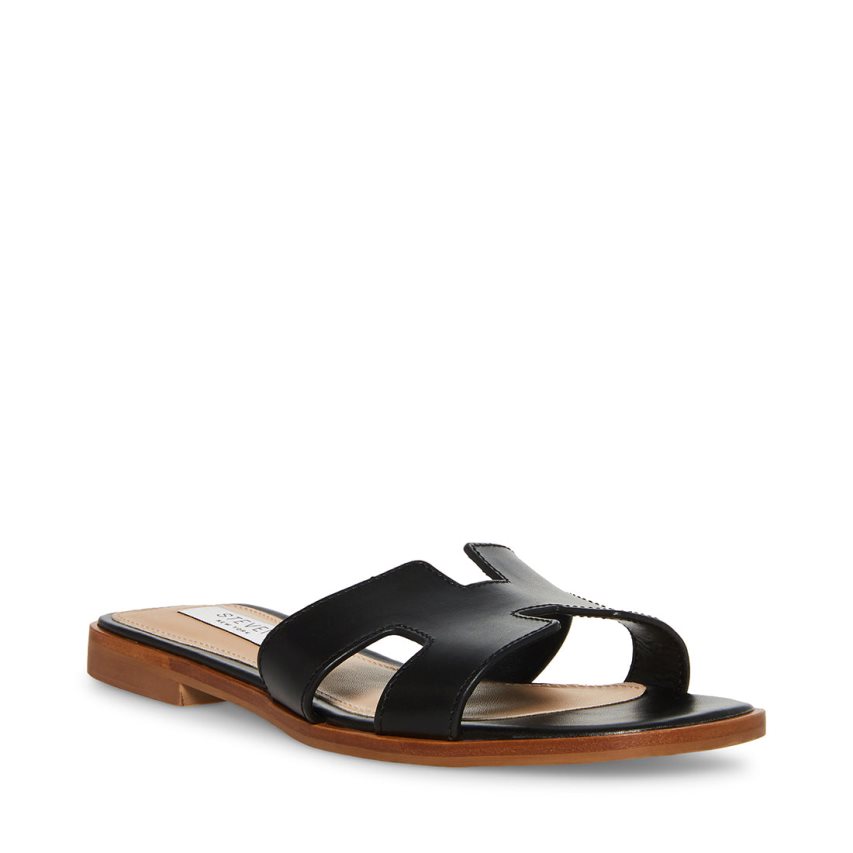 Sandalias de Diapositivas Steve Madden Hadyn Cuero Mujer Negras | ES MQ1S98